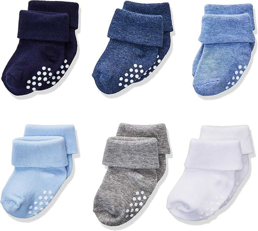 Baby Boys' Non-Slip Turn Cuff Socks, 6 Pairs