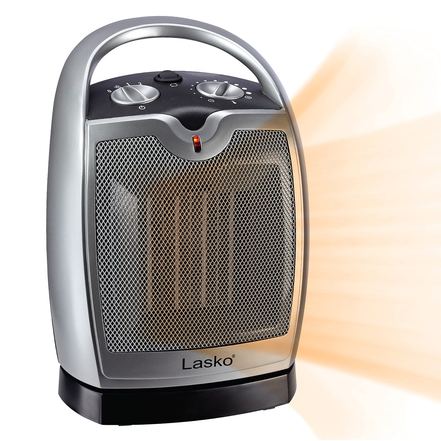 Oscillating Ceramic Tabletop Space Heater for Home with Adjustable Thermostat, Carrying Handle and 2 Speeds, 11.6 Inches, Silver, 5409
