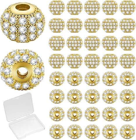 40 pcs 8mm Gold Rhinestone Spacer Beads for Jewelry Making