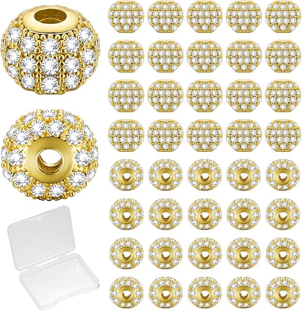 40 pcs 8mm Gold Rhinestone Spacer Beads for Jewelry Making