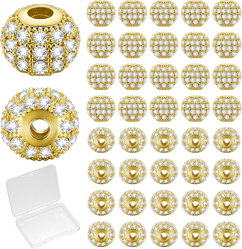 40 pcs 8mm Gold Rhinestone Spacer Beads for Jewelry Making