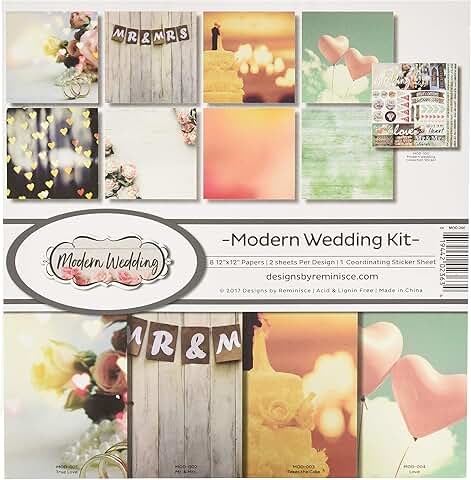 Modern wedding scrapbook collection kit in multiple colors