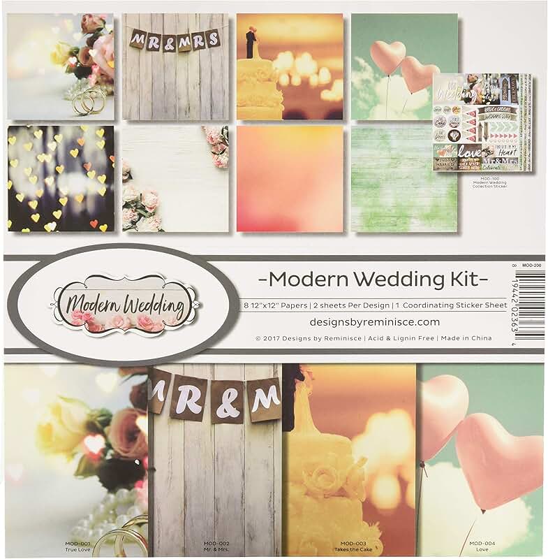 Modern wedding scrapbook collection kit in multiple colors