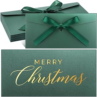 Set of 12 Metallic Green Christmas Cash Envelopes with Bows