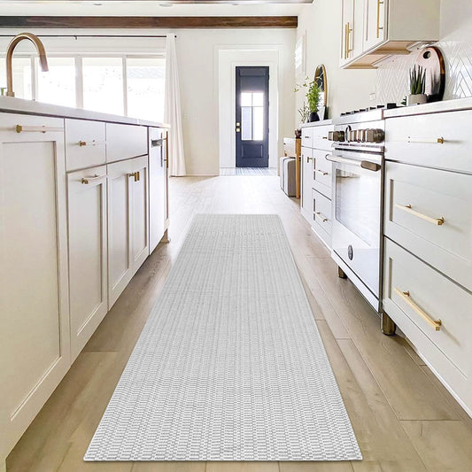 Upgraded Boho Runner Rug 2'x8', Grey Hallway Runner, Light Grey, 100% Woven Cotton Washable Gray Indoor Outdoor Rug Runner 2x8 for Entryway/Kitchen/Laundry Room/Doorway/Bedroom