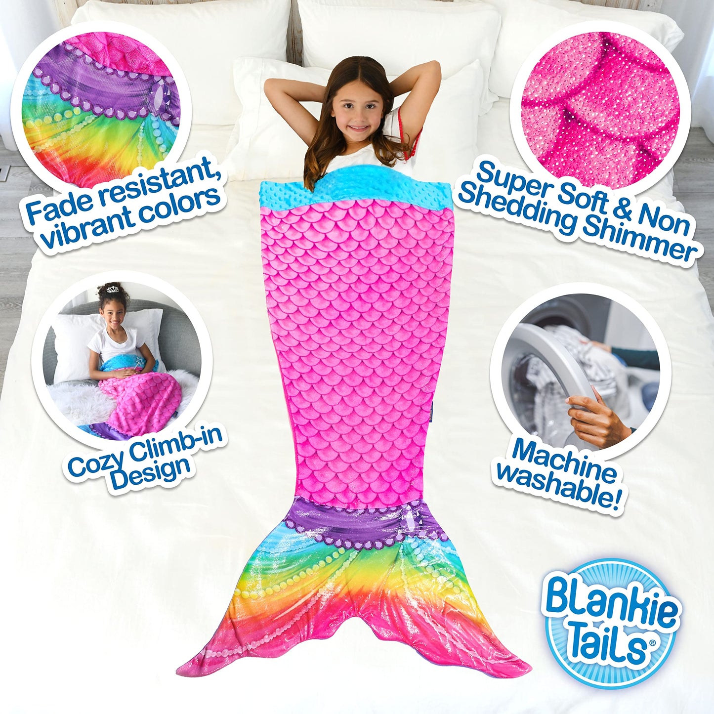  Rainbow Mermaid Shimmers Wele Blanket, Machine Washable Wele Blanket, Perfect for Gifts, Sleepovers, and Daily Use Kids Size