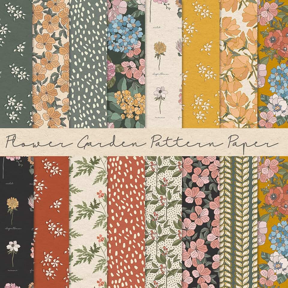 30 Floral Garden Pattern Craft Papers, 11.8 x 11.8 Inch