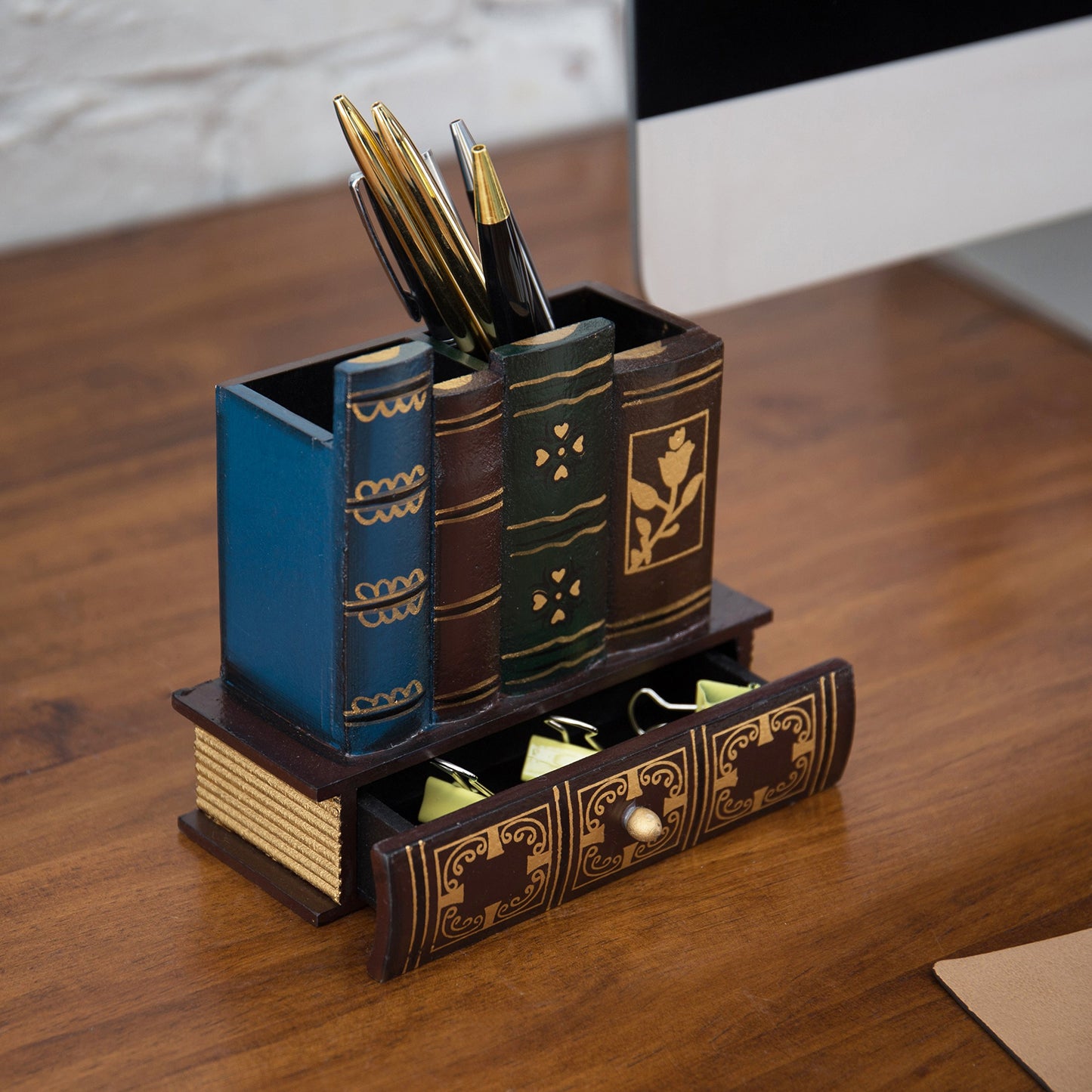 Decorative Desk Organizer with Drawer and Book Design