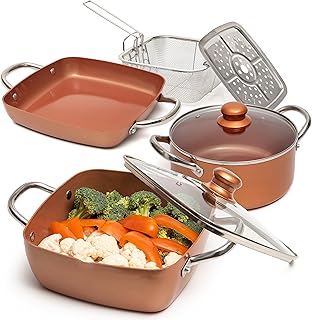 7-Piece Copper Cookware Set with Frying Pan and Pots