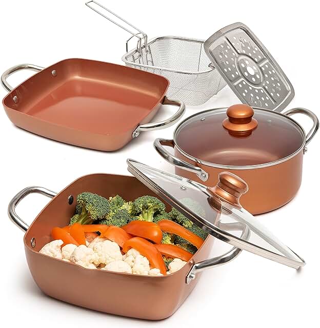 7-Piece Copper Cookware Set with Frying Pan and Pots