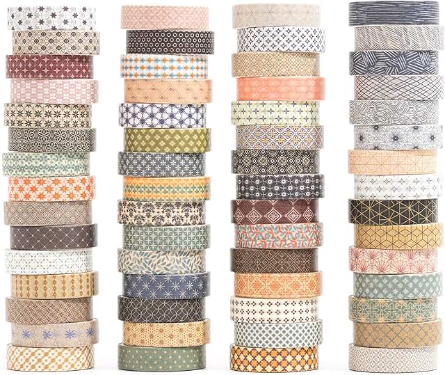 Set of 60 Geometric Washi Tapes for Crafts and Journals