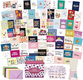 Set of 80 assorted birthday cards with envelopes and stickers