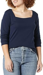 Women's Slim-Fit Long Sleeve Square Neck T-Shirt