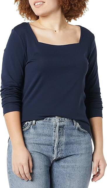 Women's Slim-Fit Long Sleeve Square Neck T-Shirt