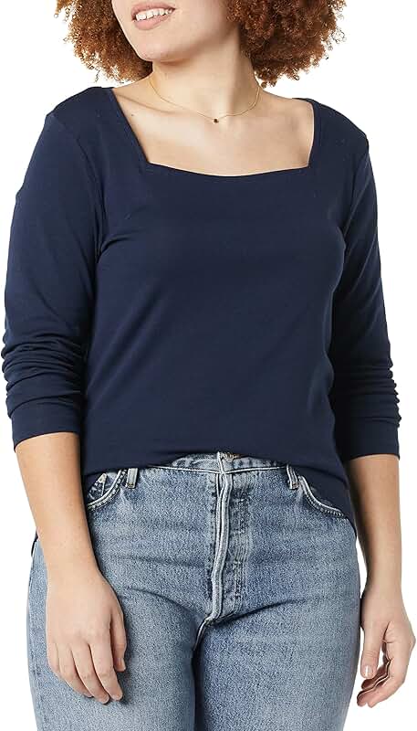 Women's Slim-Fit Long Sleeve Square Neck T-Shirt