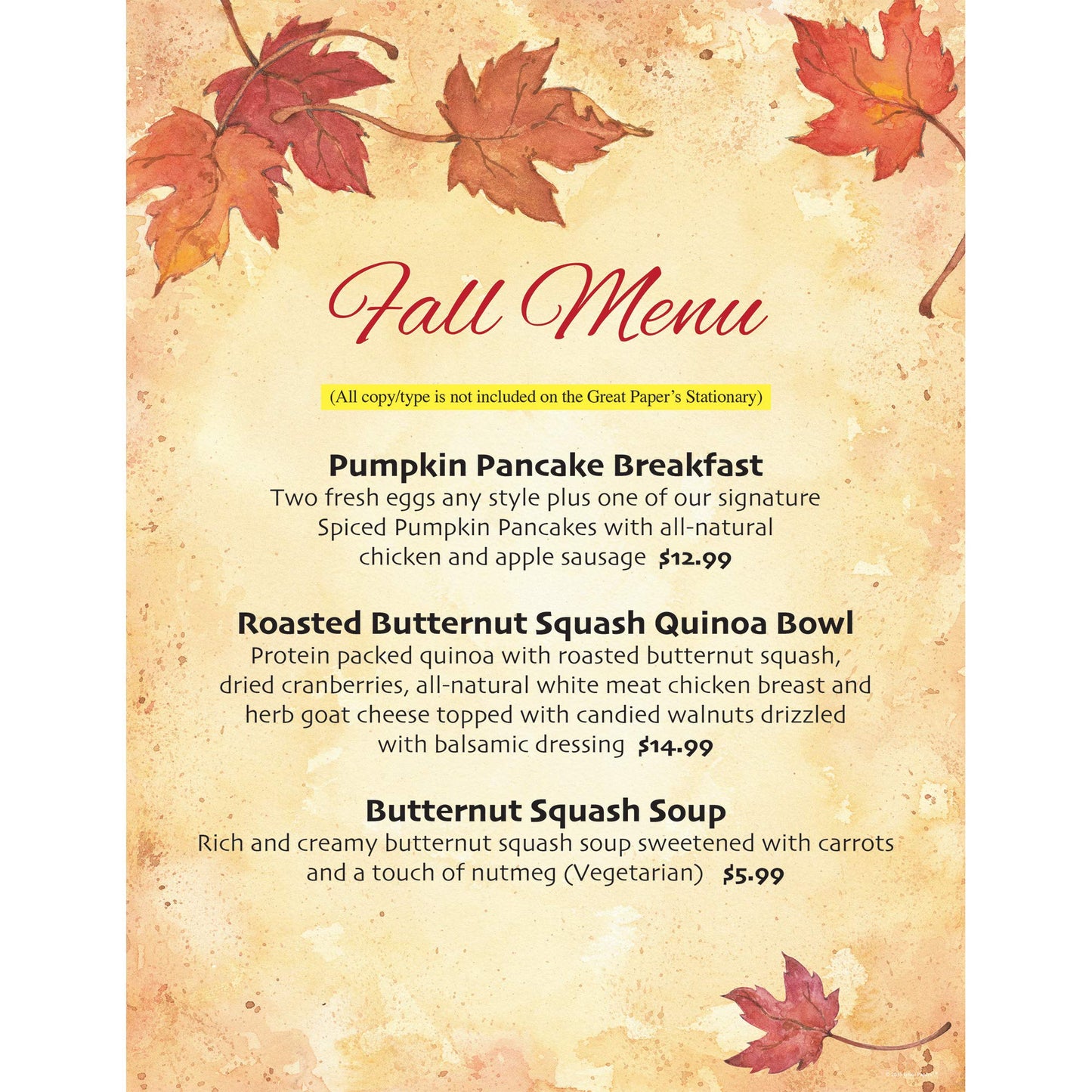 Fall Leaves Letterhead, 80 Sheets, 8.5" x 11"
