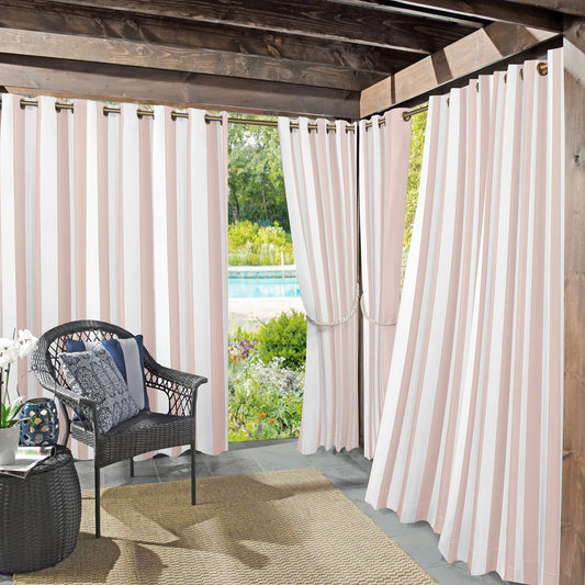 Valencia 2-Pack Cabana Stripe Indoor/Outdoor UV Protectant Energy Efficient Grommet Curtain Panel Pair