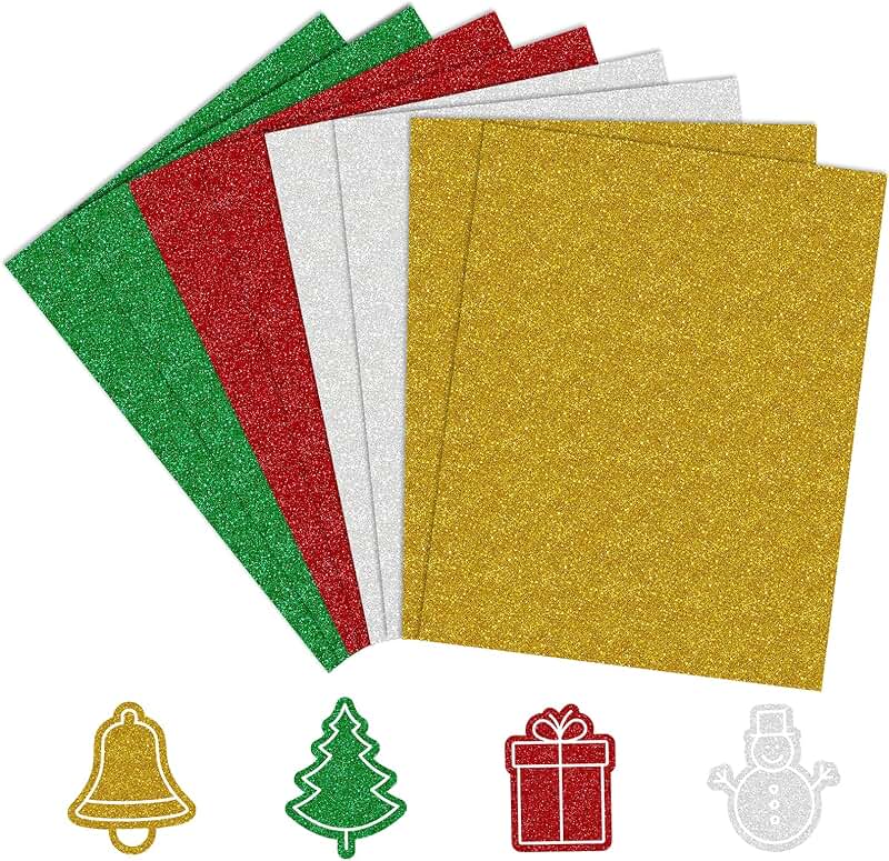 Red, Green, Gold, Silver Christmas Glitter Cardstock, 8.5x11, 40 Sheets