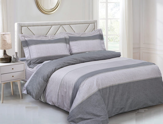 French Beige Grey Checks 6-Piece Luxurious Duvet Set, Full  54" Size Bedding, Package Include 2-Sets