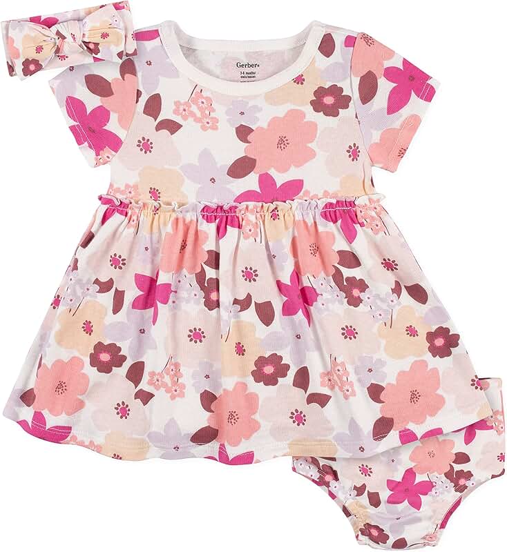 Baby Girl Dress, Diaper Cover, and Headband Set