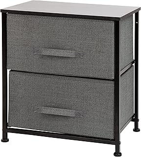 Black 2-Drawer Storage Organizer with Wood Top