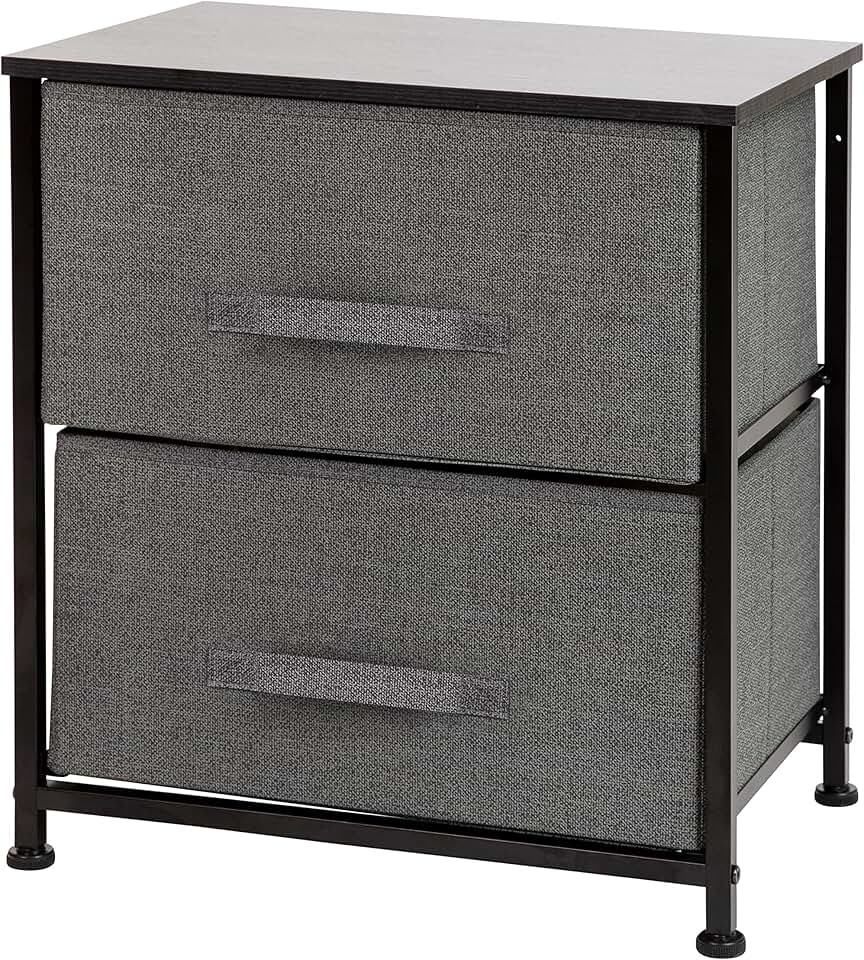 Black 2-Drawer Storage Organizer with Wood Top