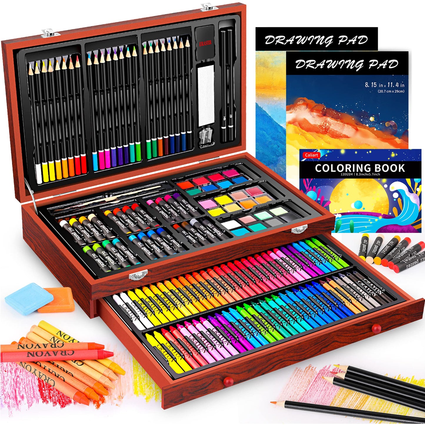 153-Piece Wooden Art Set with Sketch Pads and Supplies