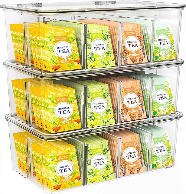Stackable Clear Tea Bag and Spice Organizer (3 Pack)