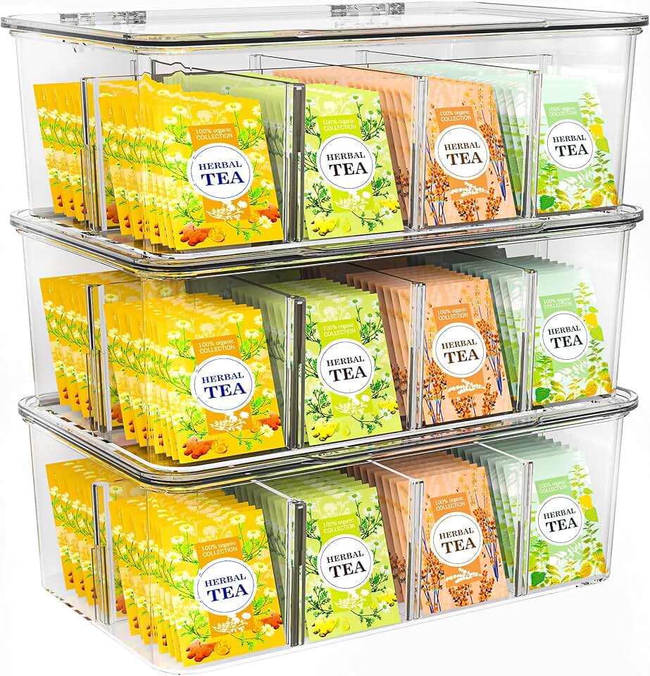 Stackable Clear Tea Bag and Spice Organizer (3 Pack)