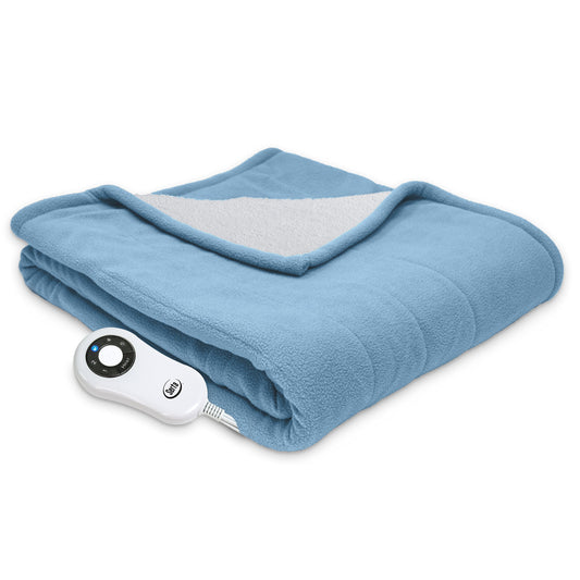 Reversible Sherpa/Fleece Heated Electric Throw Blanket, 50"x60" With 5 Setting Controller, Slate Blue