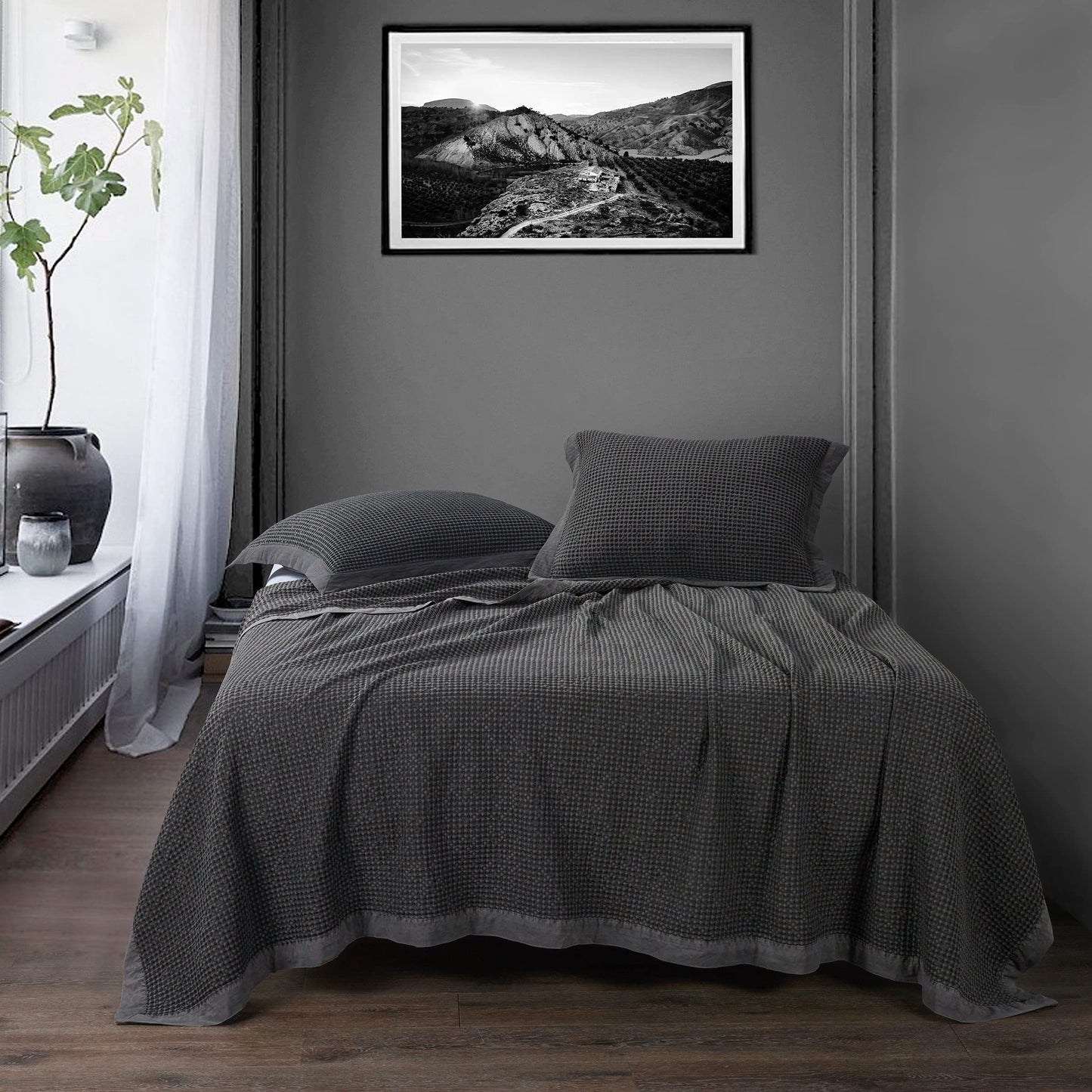Waffle Weave Cotton Coverlet, Super King Size, Slate Solid Color, Clic Traditional Bedding, Soft Lightweight Breathable Blanket