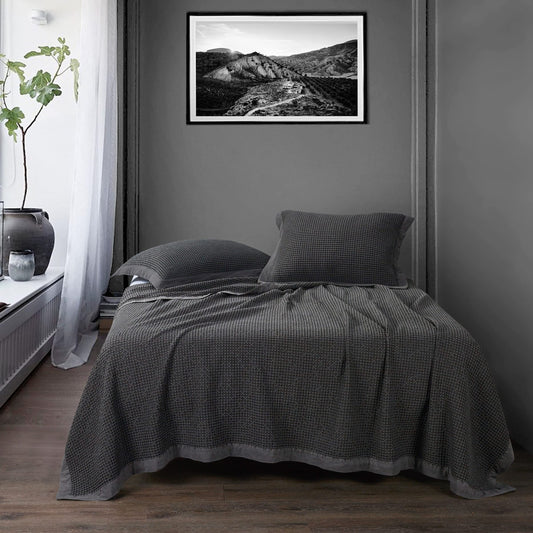 Waffle Weave Cotton Coverlet, Super King Size, Slate Solid Color, Clic Traditional Bedding, Soft Lightweight Breathable Blanket