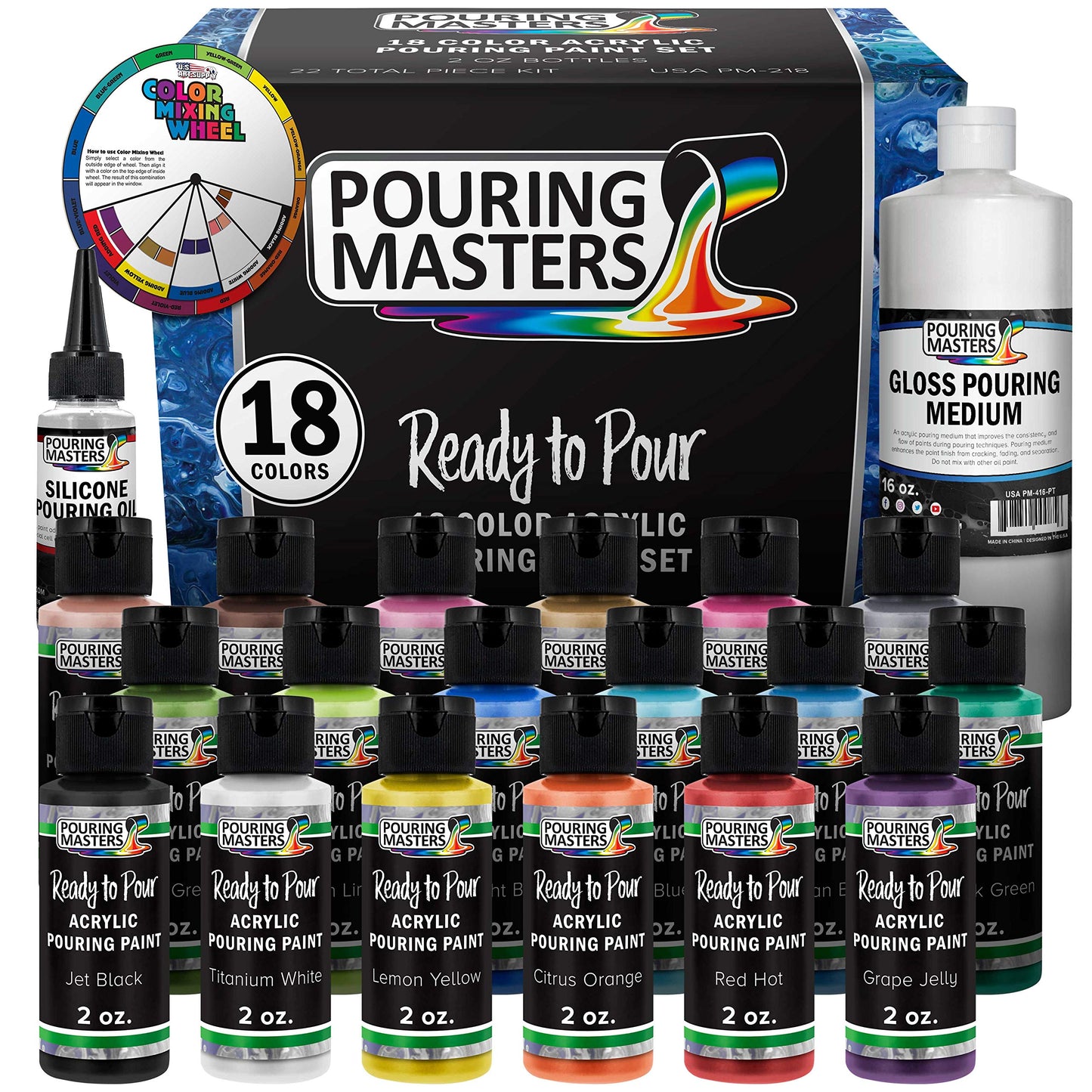 Pouring Masters 18 Color Acrylic Pouring Paint Set 2oz