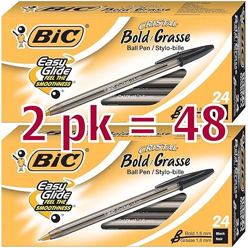 Pack of 48 black 1.6 mm ballpoint pens