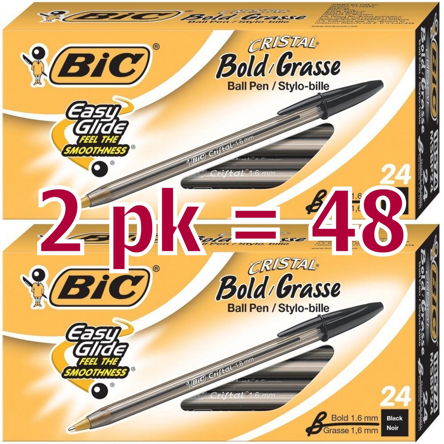 Pack of 48 black 1.6 mm ballpoint pens