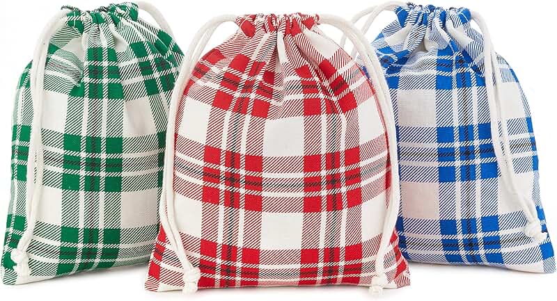 10-inch Christmas gift bags in red, blue, and green