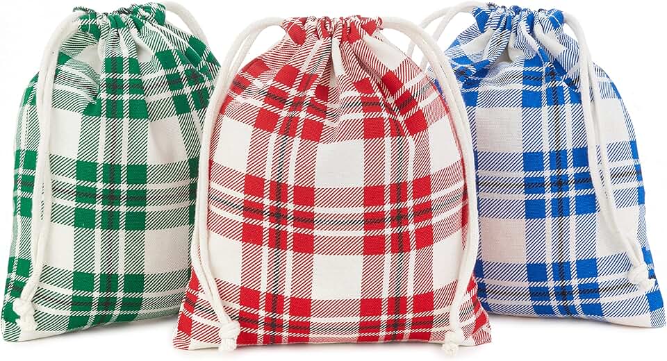 10-inch Christmas gift bags in red, blue, and green