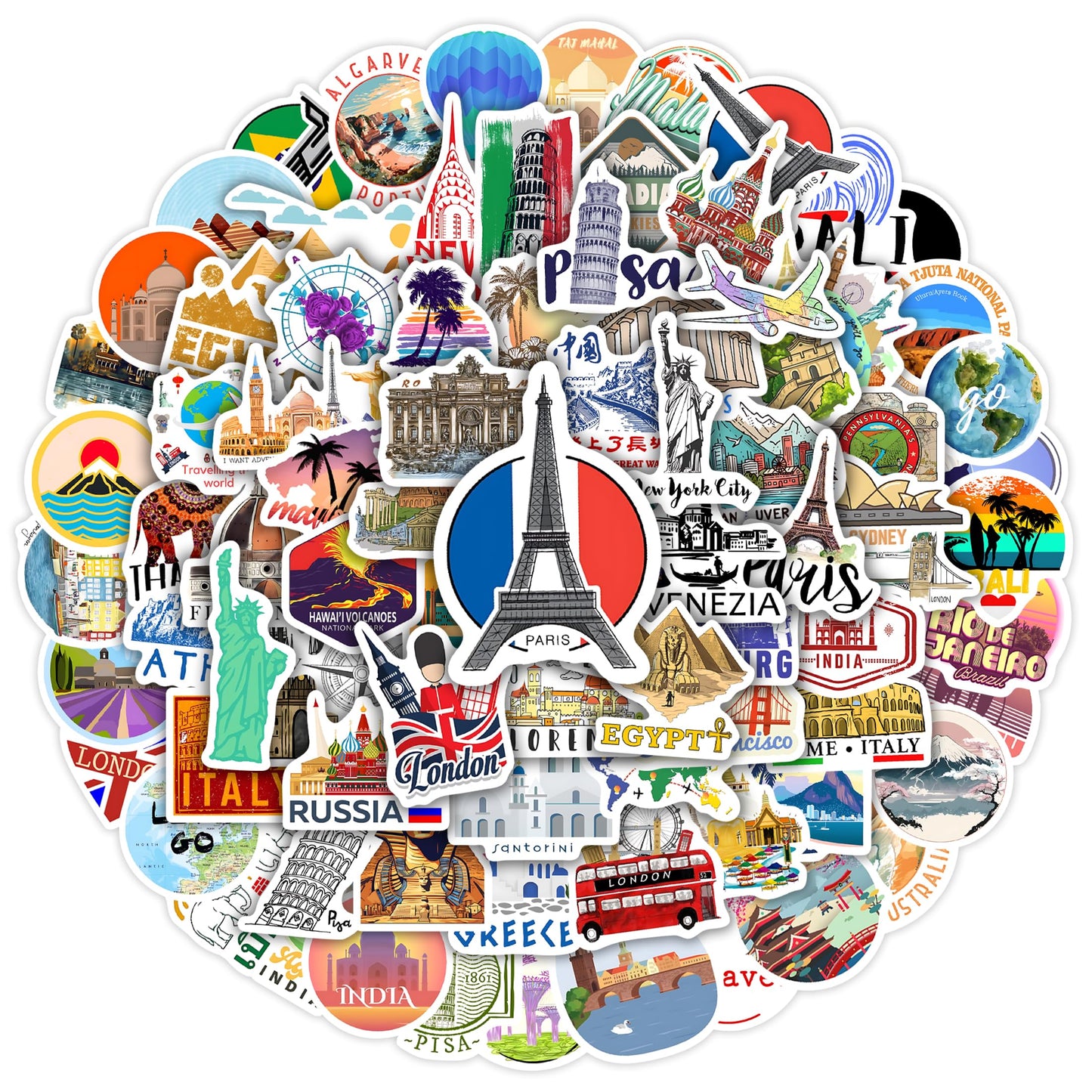Vintage World Architecture Sticker Pack, 100 Waterproof Vinyl Decals