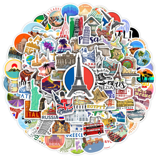 Vintage World Architecture Sticker Pack, 100 Waterproof Vinyl Decals