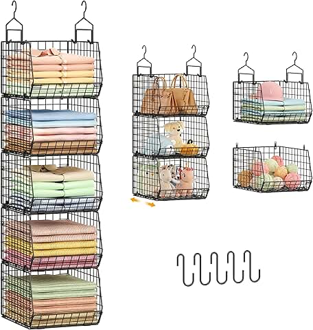 Deeper 4-inch 5-Tier Foldable Closet Organizer with Hooks