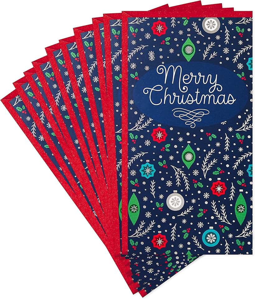 Set of 10 Christmas Money and Gift Card Holders with Ornaments