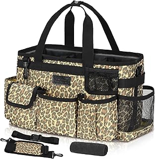 Small leopard storage caddy with handle and straps