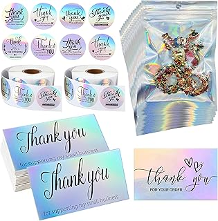 Thank You Cards and Stickers Set with Gold Foil