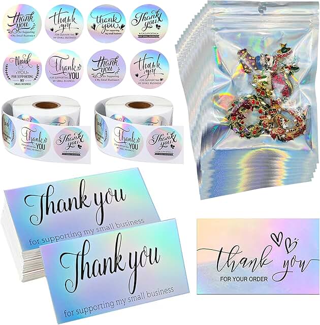Thank You Cards and Stickers Set with Gold Foil