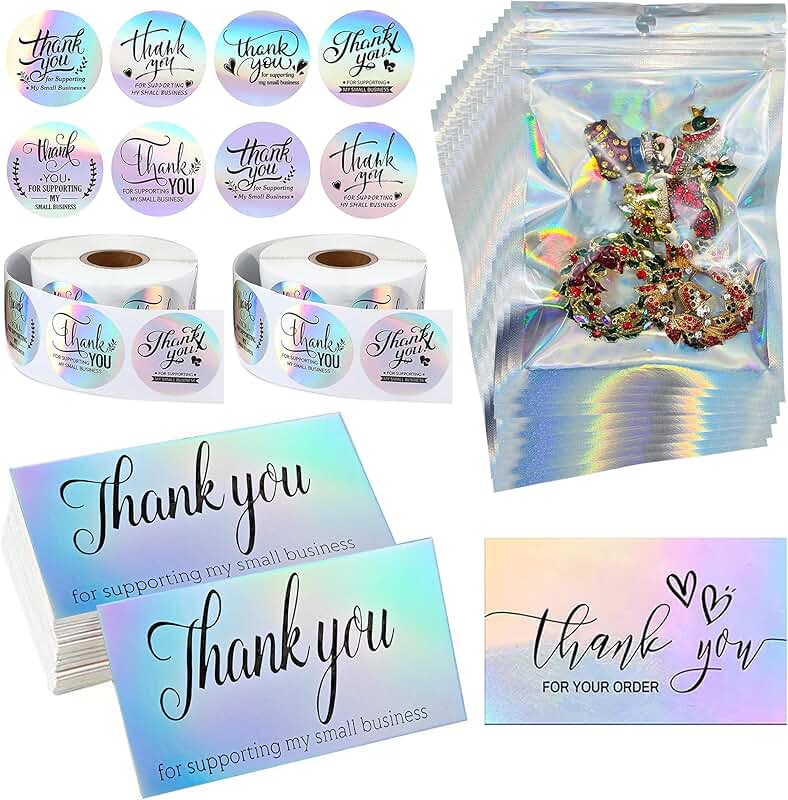 Thank You Cards and Stickers Set with Gold Foil