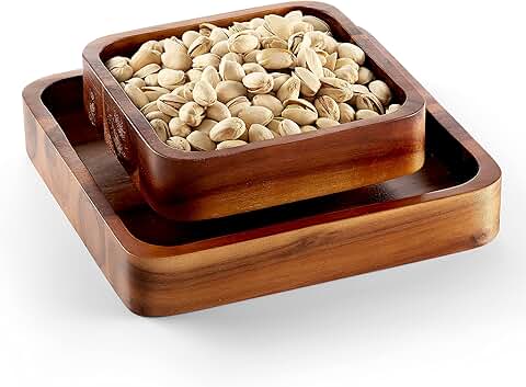 Wood Pistachio Snack Bowl with Shell Storage
