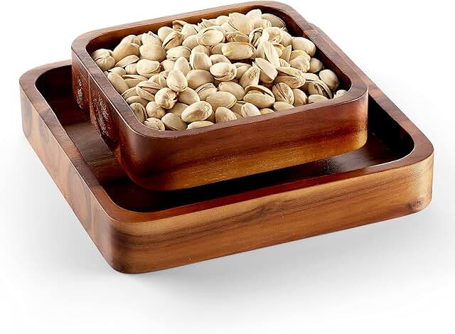 Wood Pistachio Snack Bowl with Shell Storage