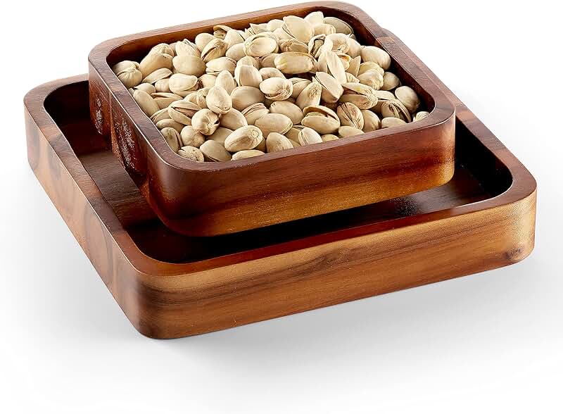 Wood Pistachio Snack Bowl with Shell Storage