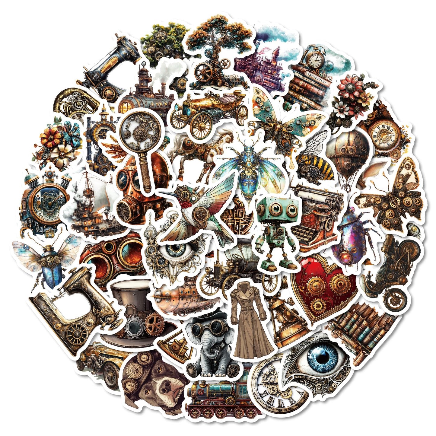 50 Vintage Steampunk Stickers for Crafts and Decor