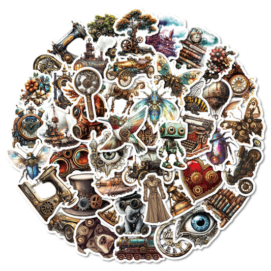 50 Vintage Steampunk Stickers for Crafts and Decor